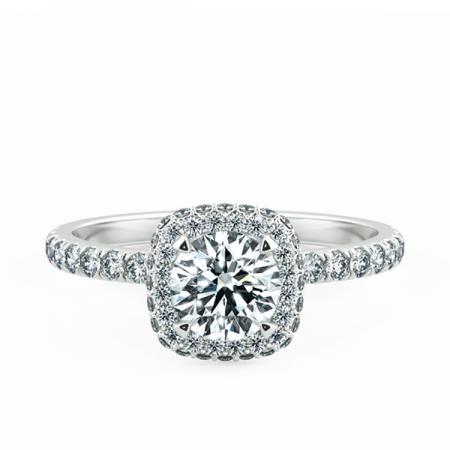 Nhẫn Halo kim cương cushion có vòng cổ NCH2009 sang trọng và quyến rũ